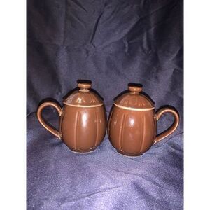 Set Of 2 Teavana Collector's Fine Porcelain Brown‎ Coffee Mug Tea Cup With Lid